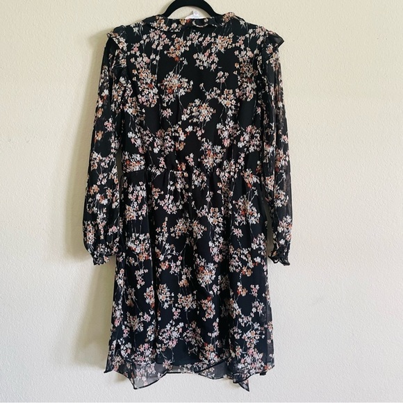 Time and Tru floral fall mini dress Medium black chiffon ruffle sleeves feminine - Picture 11 of 11